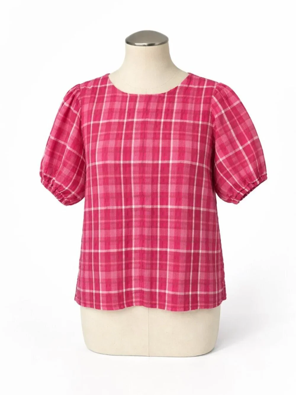 Madewell Pink Plaid Puff Sleeve Blouse Top Women’s Size Small